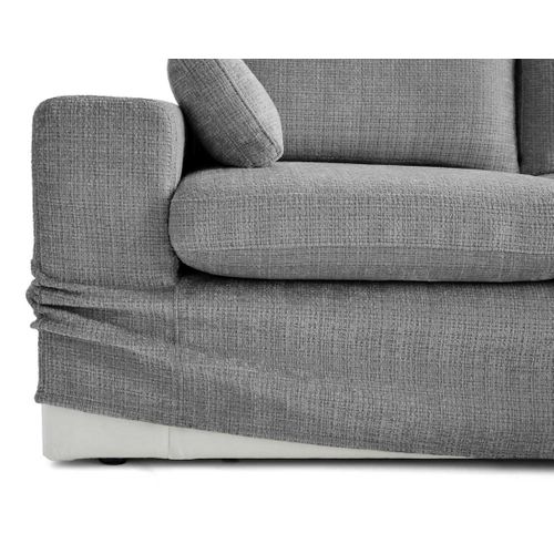 Calgary - Canapé D'angle Déhoussable Et Modulable 3 Places + 1 Pouf En Velours Texturé