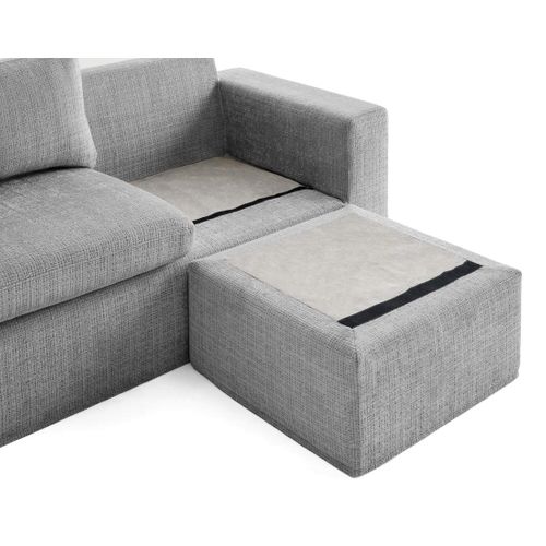 Calgary - Canapé D'angle Déhoussable Et Modulable 3 Places + 1 Pouf En Velours Texturé