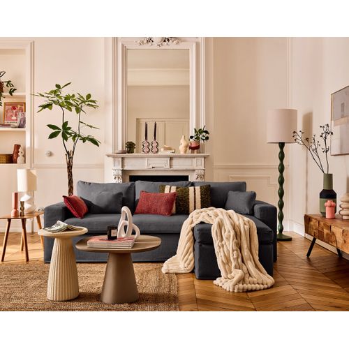 Calgary - Canapé D'angle Déhoussable Et Modulable 3 Places + 1 Pouf En Velours