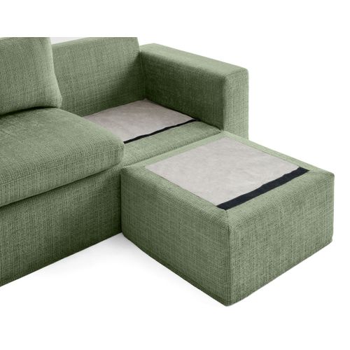 Calgary - Canapé D'angle Déhoussable Et Modulable 3 Places + 1 Pouf En Velours Texturé