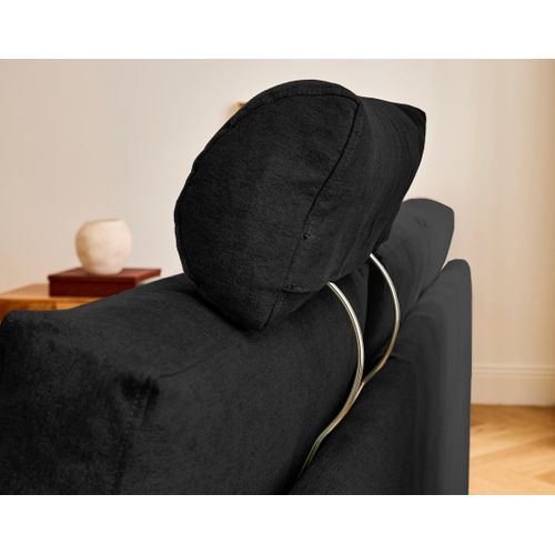 Barrie - Canapé D'angle Réversible 4 Places Avec Têtière Amovible En Tissu Noir