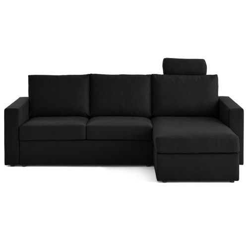 Barrie - Canapé D'angle Réversible 4 Places Avec Têtière Amovible En Tissu Noir