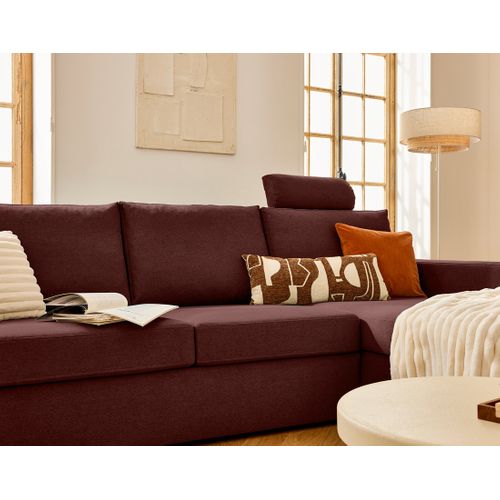 Barrie - Canapé D'angle Réversible 4 Places Avec Têtière Amovible En Tissu Rouge