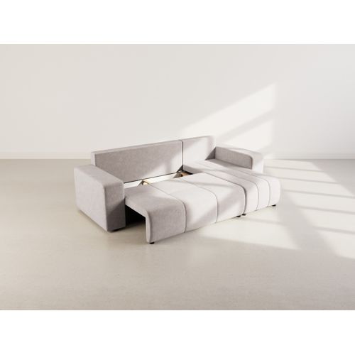 Nicole - Canapé D'angle Réversible 4 Places Convertible Avec Coffre En Tissu Gris Clair