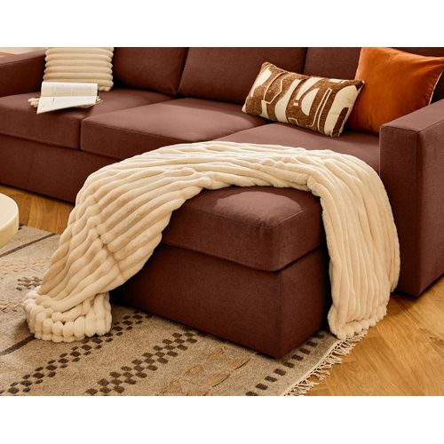 Barrie - Canapé D'angle Réversible 4 Places Avec Têtière Amovible En Tissu Terracotta