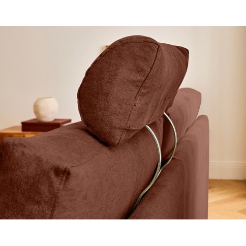 Barrie - Canapé D'angle Réversible 4 Places Avec Têtière Amovible En Tissu Terracotta