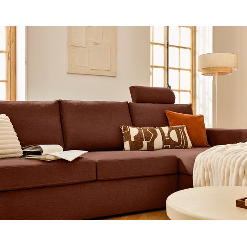 Barrie - Canapé D'angle Réversible 4 Places Avec Têtière Amovible En Tissu Terracotta