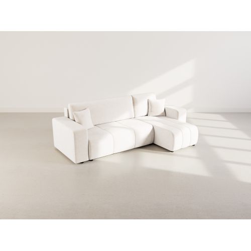 Nicole - Canapé D'angle Réversible 4 Places Convertible Avec Coffre En Tissu Beige