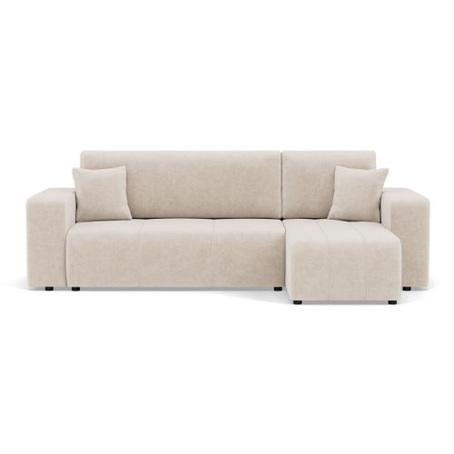 Nicole - Canapé D'angle Réversible 4 Places Convertible Avec Coffre En Tissu Beige
