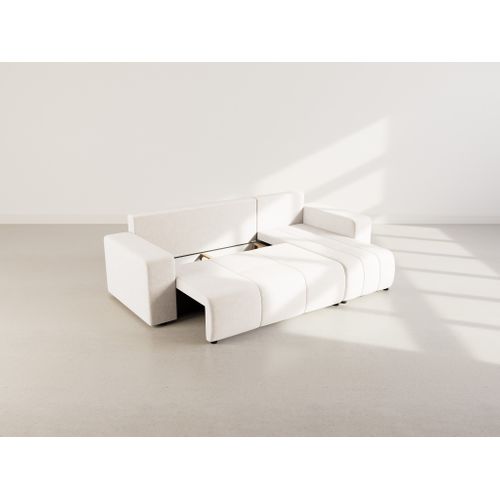 Nicole - Canapé D'angle Réversible 4 Places Convertible Avec Coffre En Tissu Beige