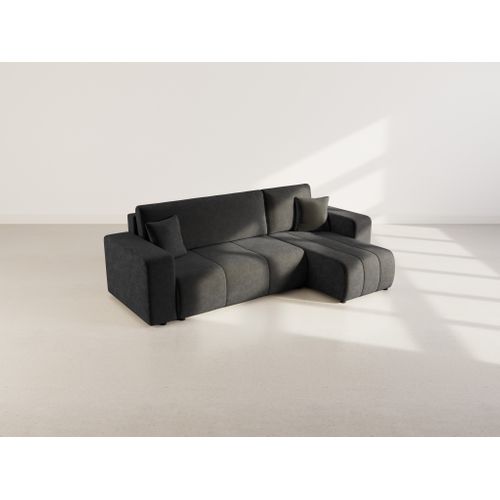 Nicole - Canapé D'angle Réversible 4 Places Convertible Avec Coffre En Tissu Gris Anthracite