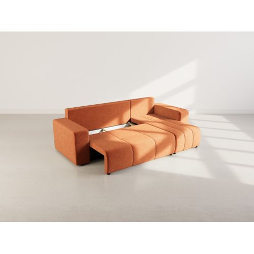 Nicole - Canapé D'angle Réversible 4 Places Convertible Avec Coffre En Tissu Rouille