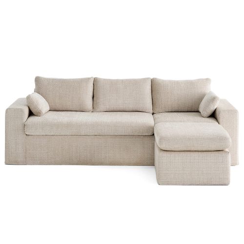Housses En Velours Texturé Pour Canapé Calgary D'angle 3 Places + 1 Pouf Beige