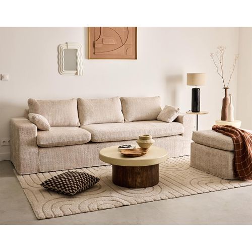 Housses En Velours Texturé Pour Canapé Calgary D'angle 3 Places + 1 Pouf Beige
