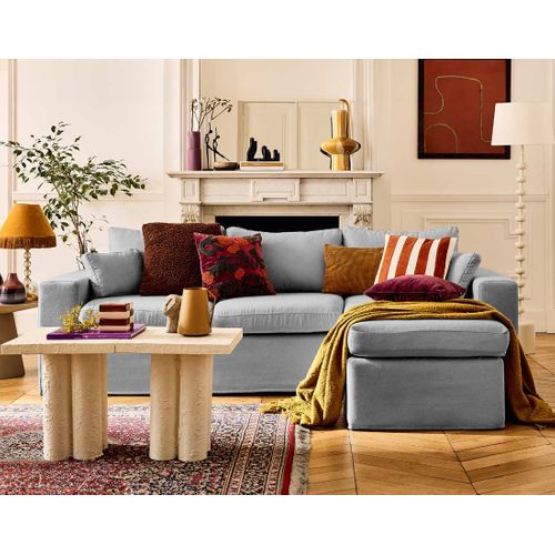 Housses En Tissu Pour Canapé Calgary D'angle 3 Places + 1 Pouf Gris Clair