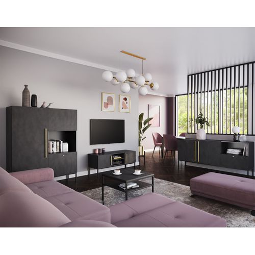 Felicia - Buffet Bas - Noir - 2 Portes, 1 Tiroir Et 1 Niche - 180 Cm