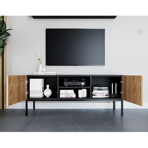 Felicia - Meuble TV - Effet Bois Et Noir - 2 Portes Et 2 Niches - 120 Cm