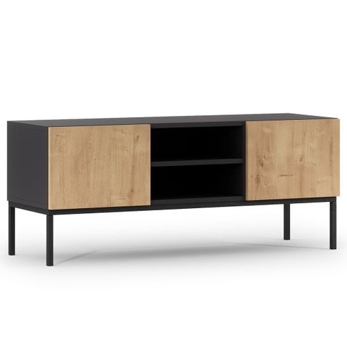 Felicia - Meuble TV - Effet Bois Et Noir - 2 Portes Et 2 Niches - 120 Cm