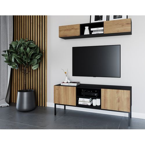 Felicia - Meuble TV - Effet Bois Et Noir - 2 Portes Et 2 Niches - 120 Cm