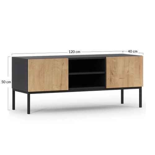 Felicia - Meuble TV - Effet Bois Et Noir - 2 Portes Et 2 Niches - 120 Cm