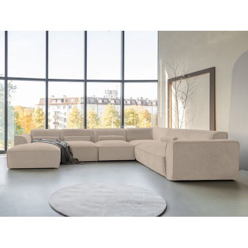 Felix - Canapé Modulable Panoramique D'angle Droit 7 Places En Tissu Texturé