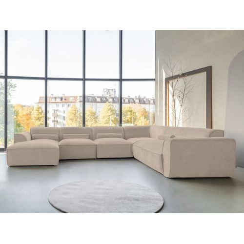 Felix - Canapé Modulable Panoramique D'angle Droit 7 Places En Tissu Texturé