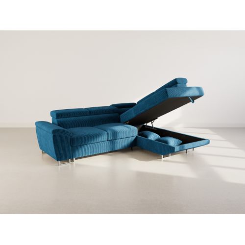 Canapé Angle Droit Convertible 5 Places Baoji En Velours Côtelé Bleu