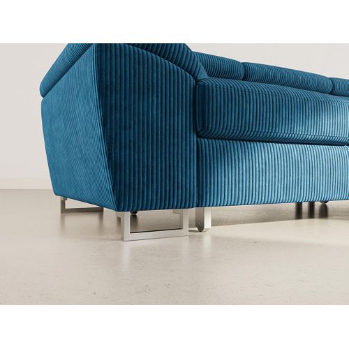 Canapé Angle Droit Convertible 5 Places Baoji En Velours Côtelé Bleu