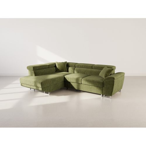 Canapé Angle Gauche Convertible 5 Places Baoji En Velours Côtelé Vert
