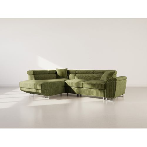 Canapé Angle Gauche Convertible 5 Places Baoji En Velours Côtelé Vert