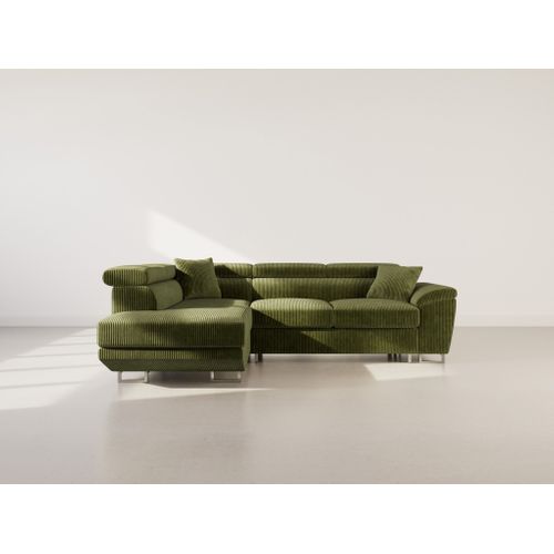 Canapé Angle Gauche Convertible 5 Places Baoji En Velours Côtelé Vert