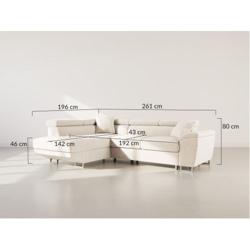 Canapé Angle Gauche Convertible 5 Places Baoji En Velours Côtelé Vert