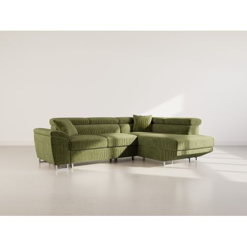 Canapé Angle Droit Convertible 5 Places Baoji En Velours Côtelé Vert