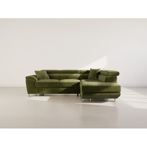 Canapé Angle Droit Convertible 5 Places Baoji En Velours Côtelé Vert