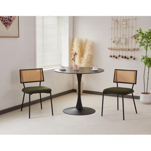 Luciano - Lot De 2 Chaises - En Tissu Bouclette Vert Kaki