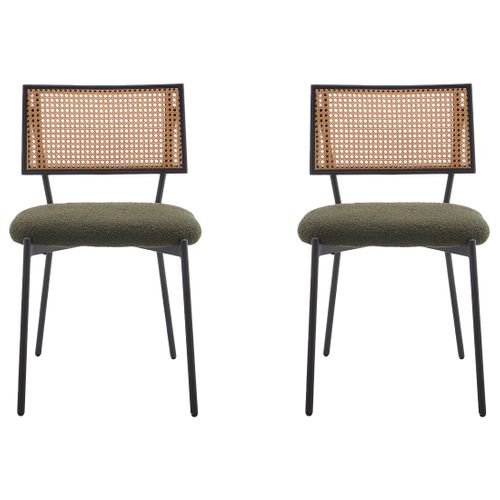 Luciano - Lot De 2 Chaises - En Tissu Bouclette Vert Kaki