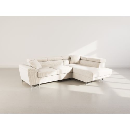 Canapé Angle Droit Convertible 5 Places Baoji En Velours Côtelé Beige