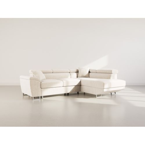 Canapé Angle Droit Convertible 5 Places Baoji En Velours Côtelé Beige