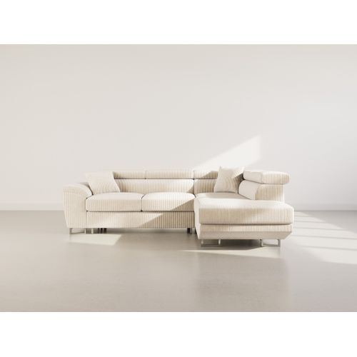 Canapé Angle Droit Convertible 5 Places Baoji En Velours Côtelé Beige