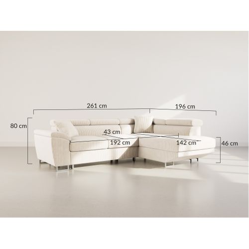 Canapé Angle Droit Convertible 5 Places Baoji En Velours Côtelé Beige