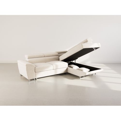 Canapé Angle Droit Convertible 5 Places Baoji En Velours Côtelé Beige