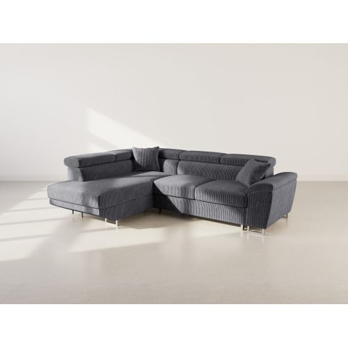 Canapé Angle Gauche Convertible 5 Places Baoji En Velours Côtelé Gris