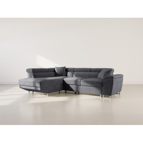 Canapé Angle Gauche Convertible 5 Places Baoji En Velours Côtelé Gris