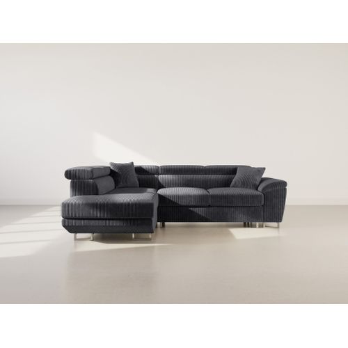 Canapé Angle Gauche Convertible 5 Places Baoji En Velours Côtelé Gris