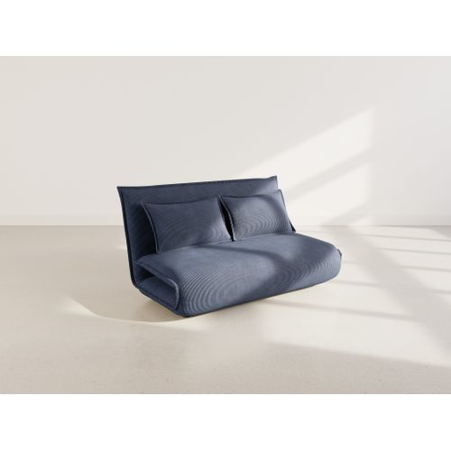 Canapé Droit Convertible 2 Places Candice En Velours Côtelé Bleu Nuit