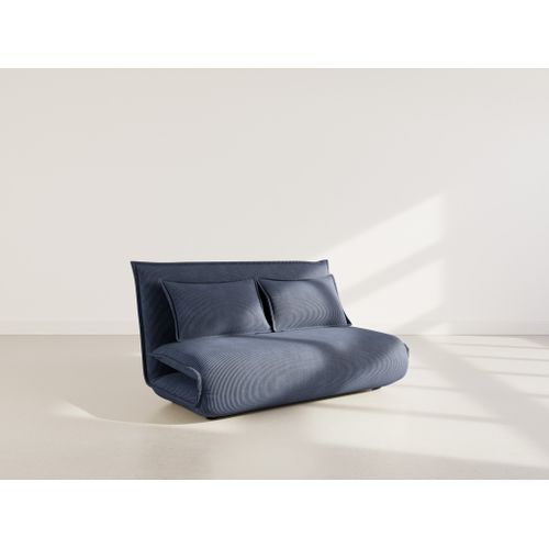 Canapé Droit Convertible 2 Places Candice En Velours Côtelé Bleu Nuit