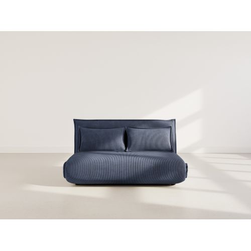 Canapé Droit Convertible 2 Places Candice En Velours Côtelé Bleu Nuit