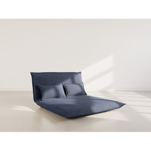 Canapé Droit Convertible 2 Places Candice En Velours Côtelé Bleu Nuit