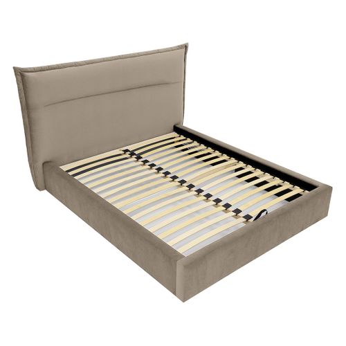 Emy - Lit Coffre - 160x200 Cm - En Velours - Sommier Inclus Taupe