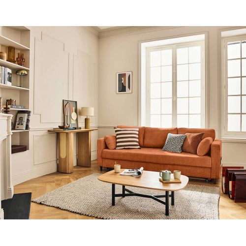 Canapé Droit Convertible 3 Places Anna En Velours Texturé Rouille